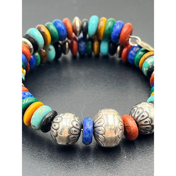 Carolyn Pollack Sterling‎ Turquoise Onyx Malachite Jasper Lapis Coil Bracelet - Picture 3 of 6